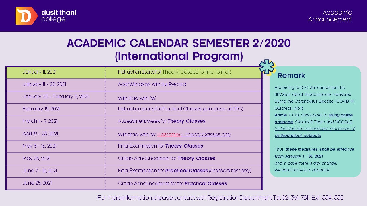 Academic Calendar Dusit Thani College